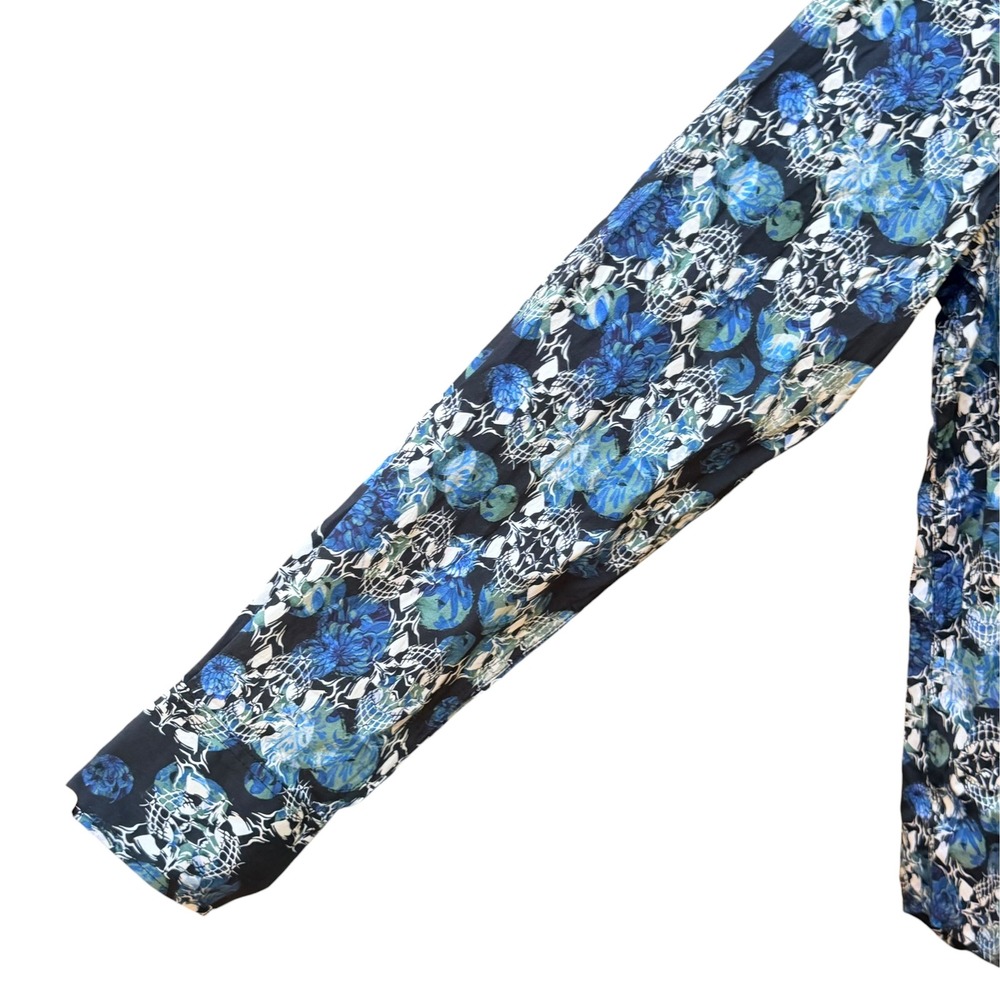 Robert Graham Shirt Mens M Blue Skull Floral Long Sleeve Gothic Party Halloween - Picture 2 of 8